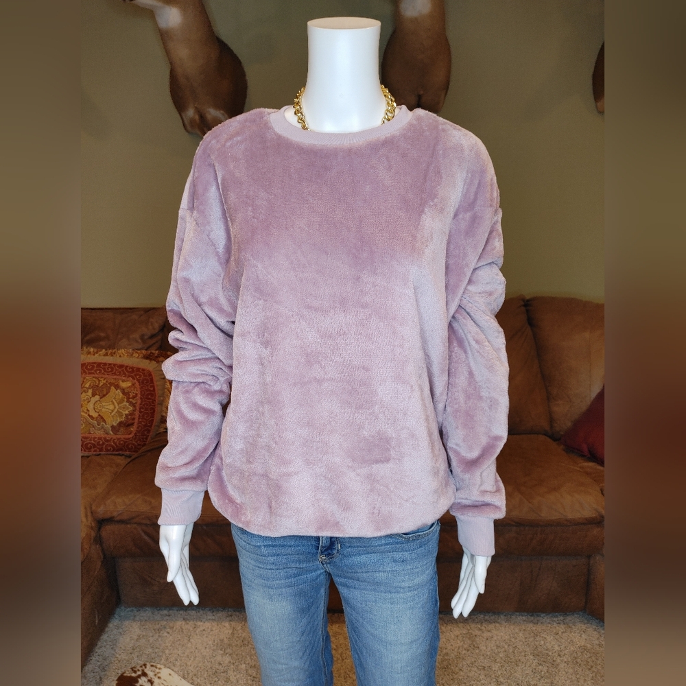 COLD CRUSH FUZZY SWEATSHIRT, PURPLE L